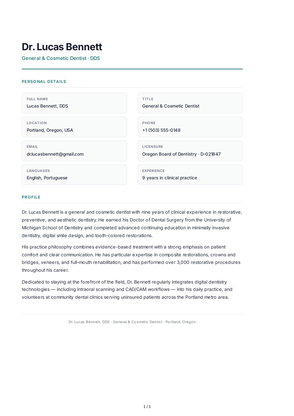 Dentist Resume Profile - Free AI Resume Profile Generator, 50+ Real Resume Profile Examples