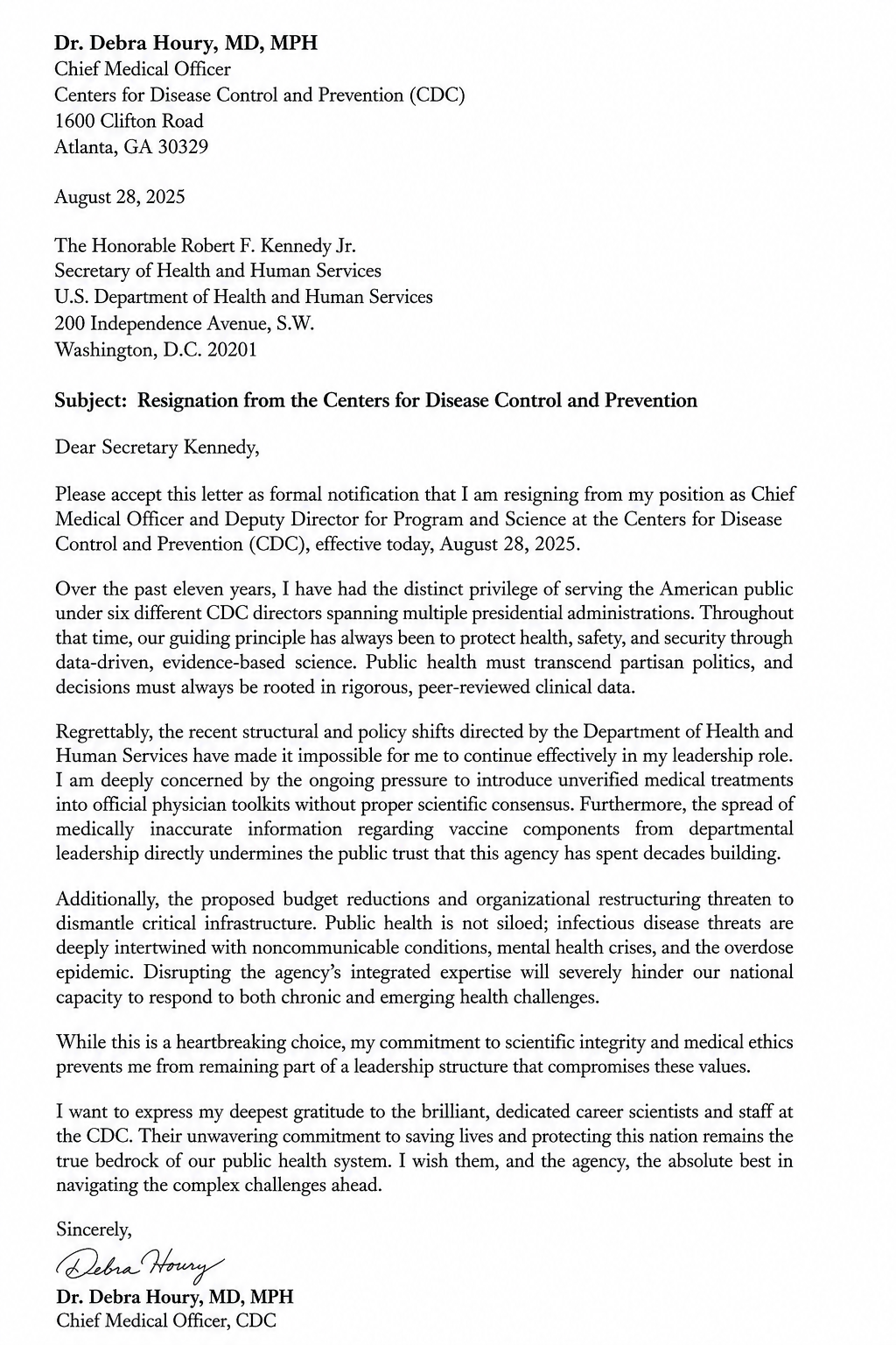 Doctor Deb Houry Resignation Letter from the CDC - Free AI Resignation Letter Generator, 50+ Real Resignation Letter Examples