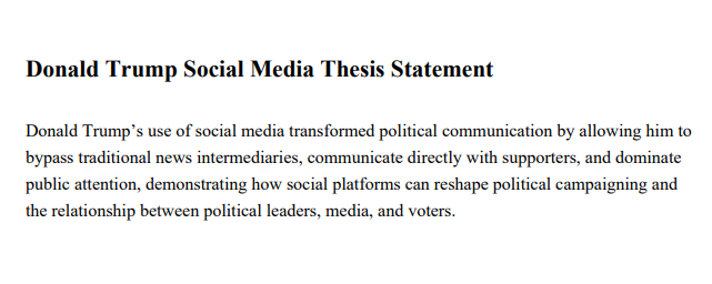 Donald Trump Social Media Thesis Statement - Free AI Thesis Statement Generator, 50+ Real Thesis Statement Examples