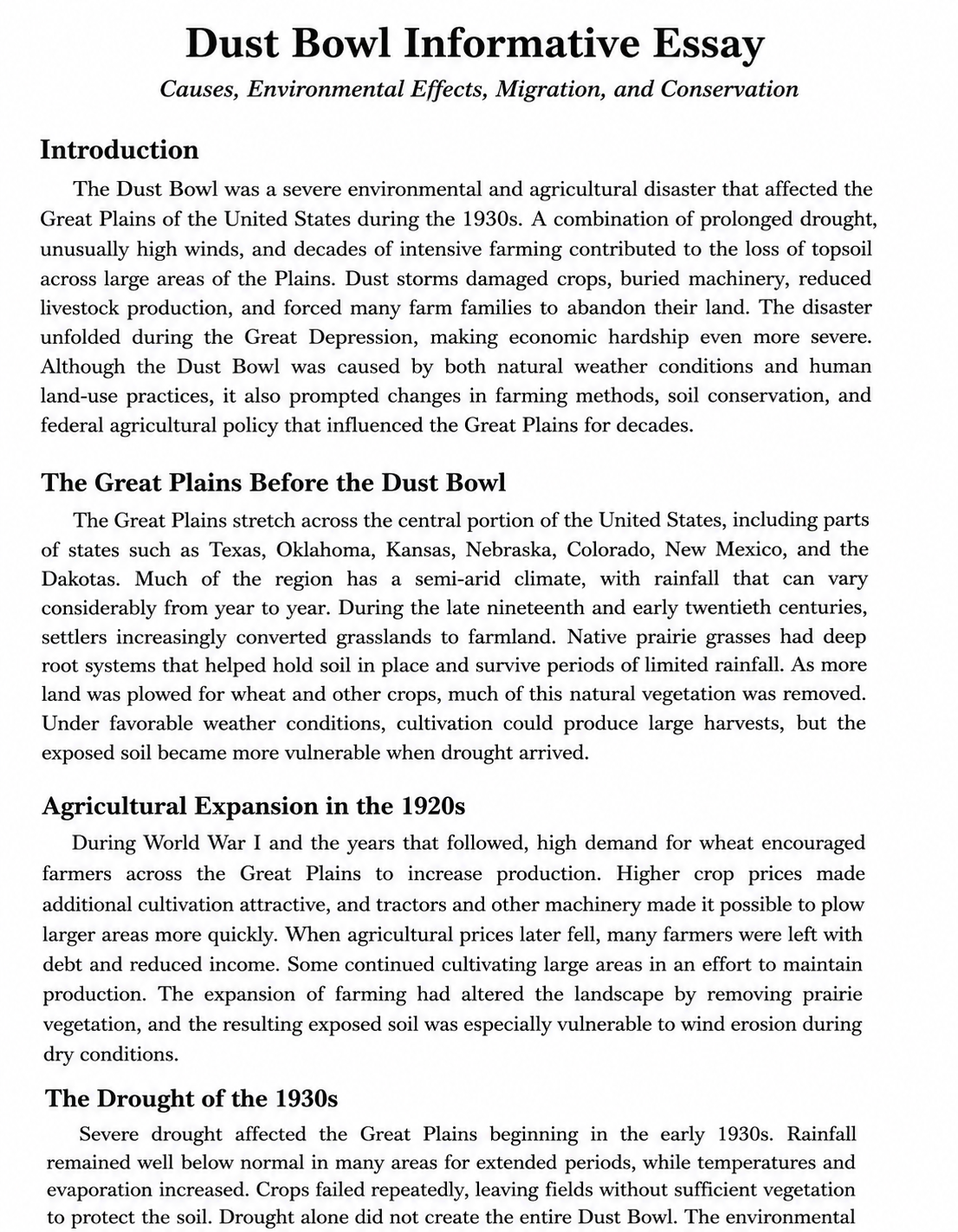 Dust Bowl Informative Essay - Free AI Informative Essay Generator, 50+ Real Informative Essay Examples