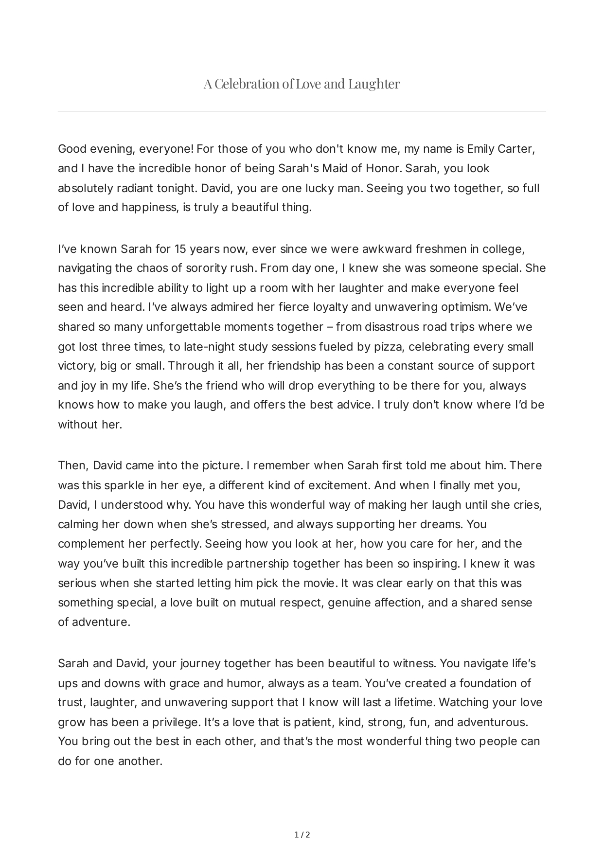 Elegant Maid of Honor Speech - Free AI Maid of Honor Speech Generator, 50+ Real Maid of Honor Speech Examples