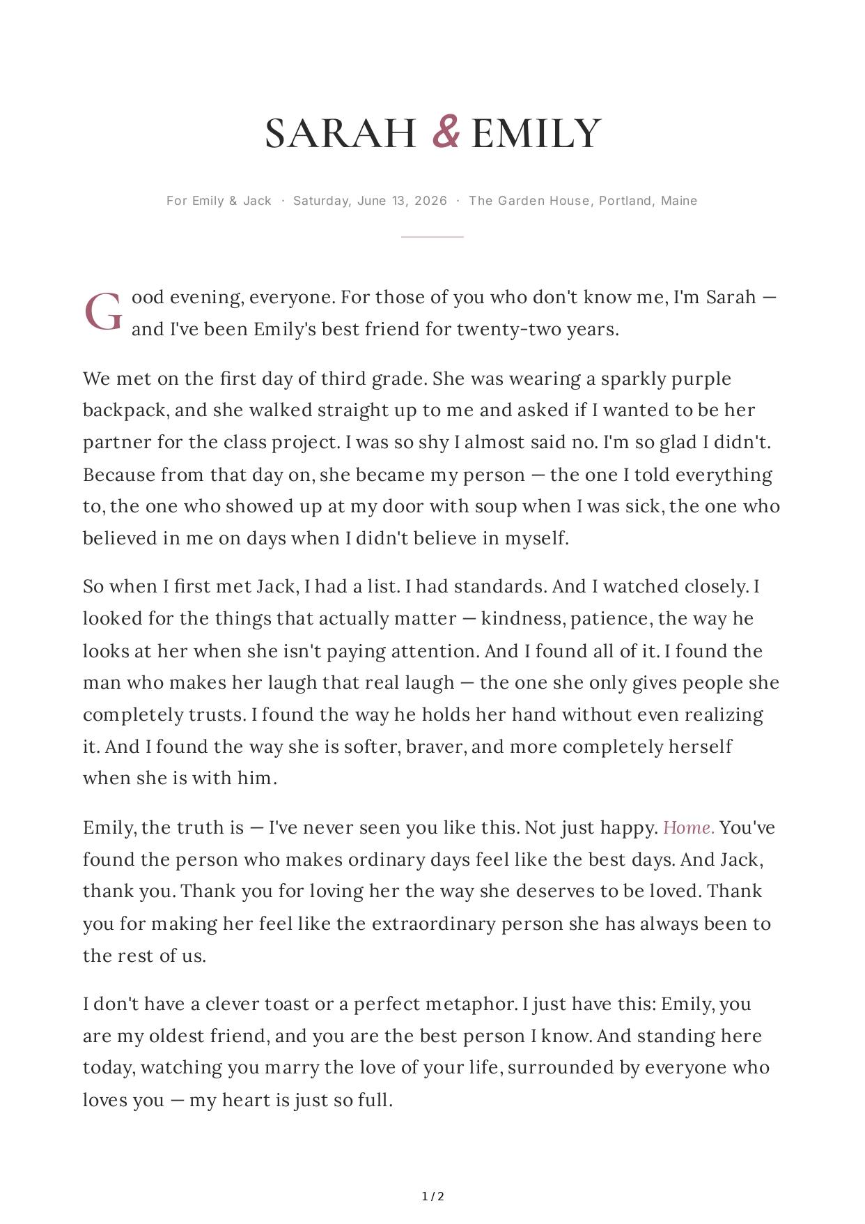 Emotional Maid of Honor Speech - Free AI Maid of Honor Speech Generator, 50+ Real Maid of Honor Speech Examples
