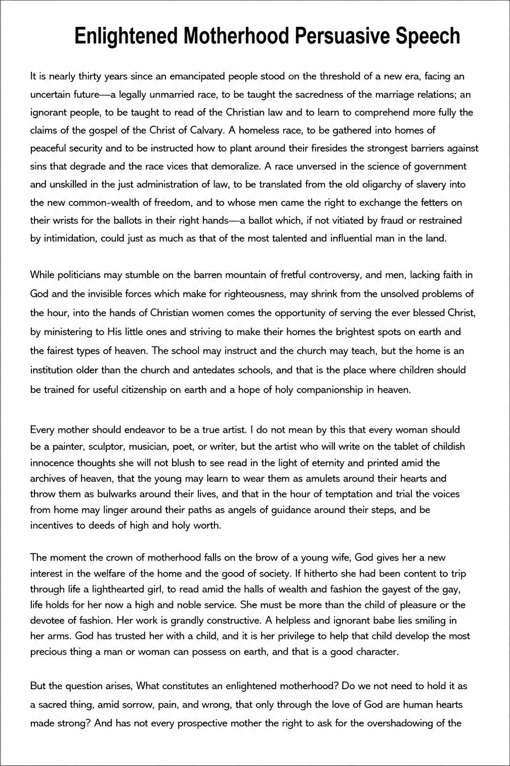 Enlightened Motherhood Persuasive Speech - Free AI Persuasive Speech Generator, 50+ Real Persuasive Speech Examples