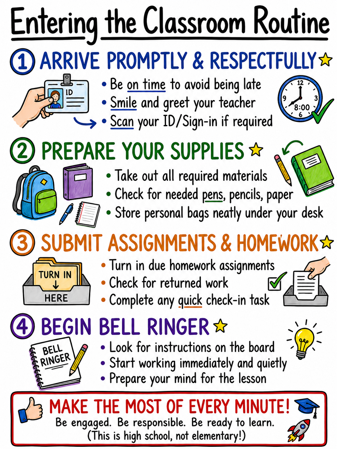 Entering the Classroom Routine Anchor Chart for High School