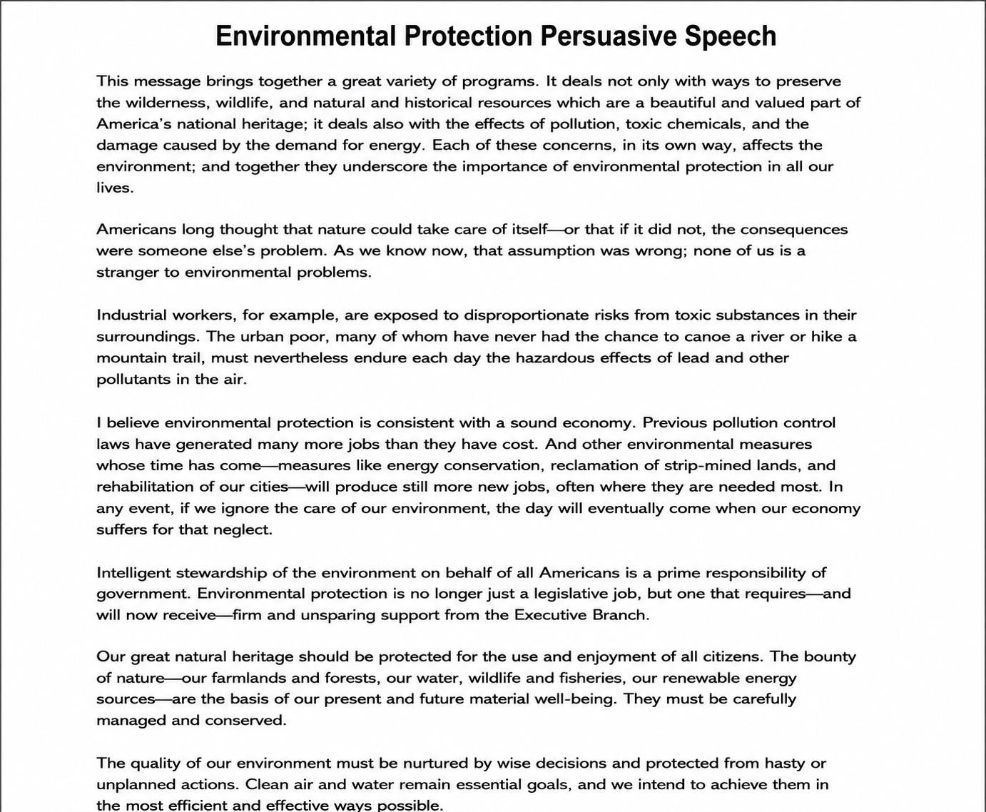 Environmental Protection Persuasive Speech - Free AI Persuasive Speech Generator, 50+ Real Persuasive Speech Examples