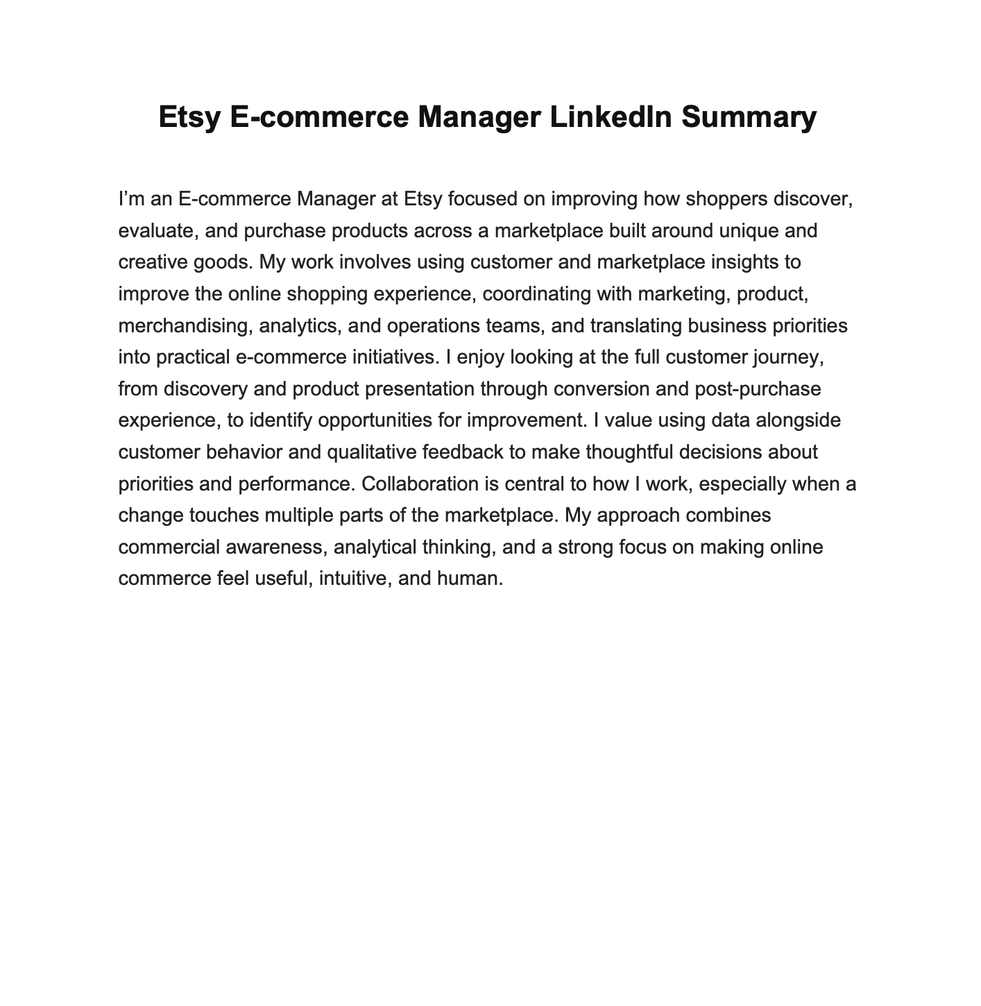 Etsy E-commerce Manager LinkedIn Summary - Free AI LinkedIn Summary Generator, 50+ Real LinkedIn Summary Examples