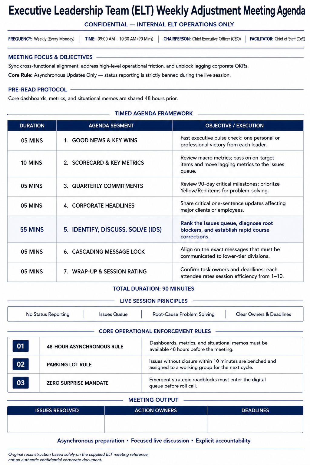 Executive Leadership Team (ELT) Weekly Adjustment Meeting Agenda - Free AI Meeting Agenda Generator, 50+ Real Meeting Agenda Examples