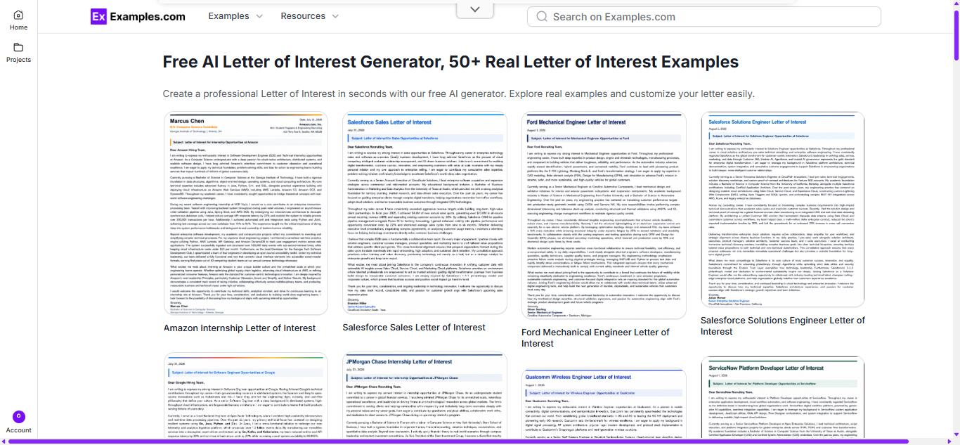 Letter of Interest Examples