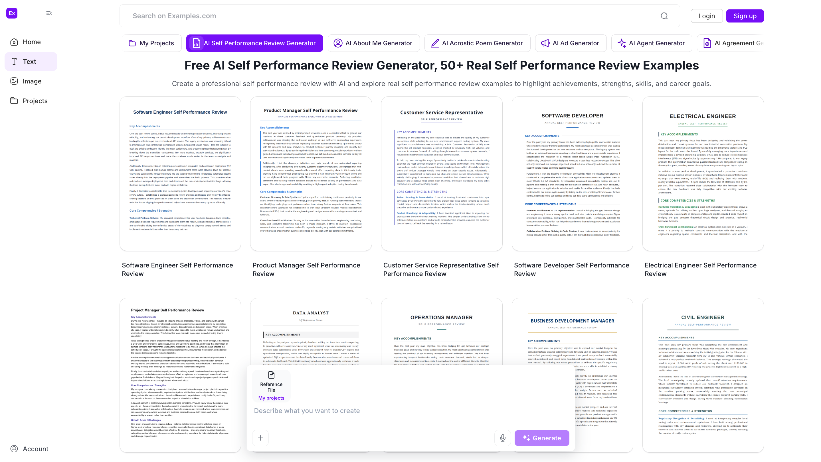 Self Performance Review Examples