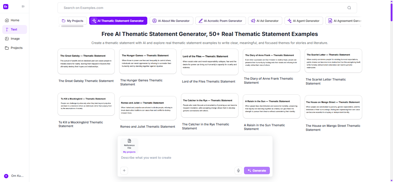 Thematic Statement Examples