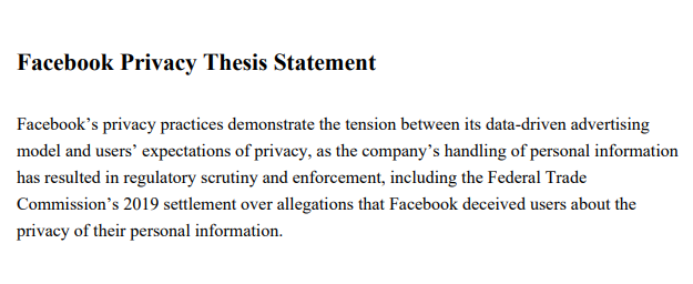 Facebook Privacy Thesis Statement - Free AI Thesis Statement Generator, 50+ Real Thesis Statement Examples