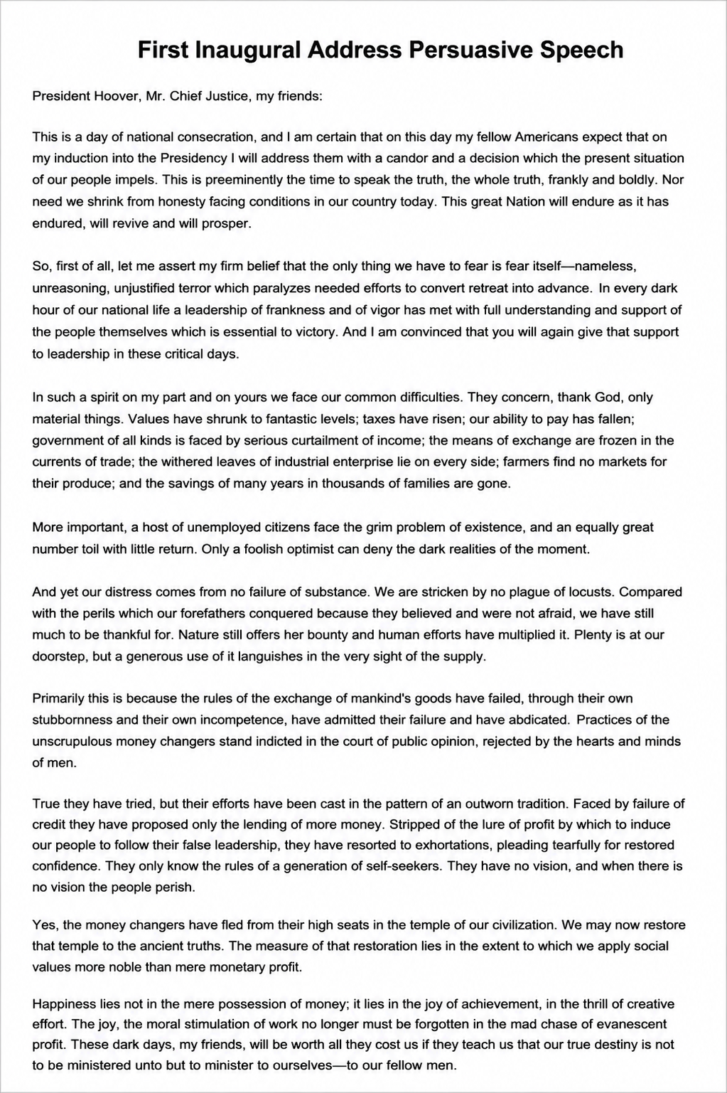 First Inaugural Address Persuasive Speech - Free AI Persuasive Speech Generator, 50+ Real Persuasive Speech Examples