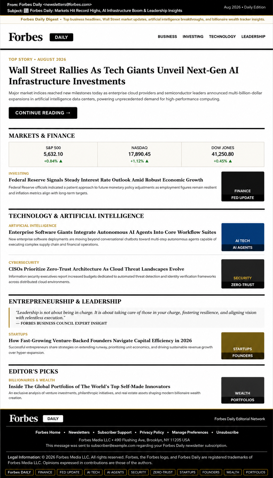 Forbes Daily Digest Email Newsletter - Free AI Email Newsletter Generator, 50+ Real Email Newsletter Examples