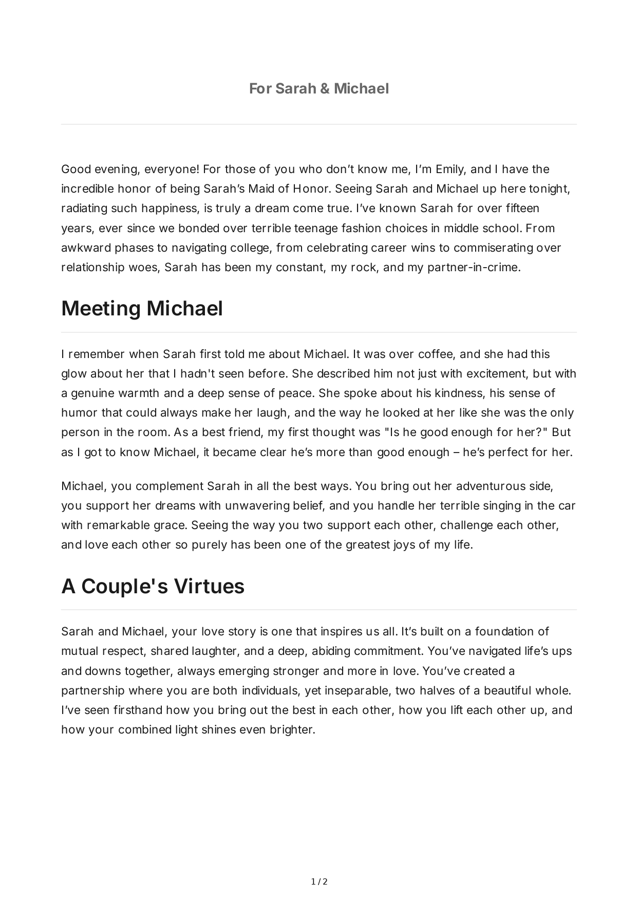 Formal Wedding Maid of Honor Speech - Free AI Maid of Honor Speech Generator, 50+ Real Maid of Honor Speech Examples