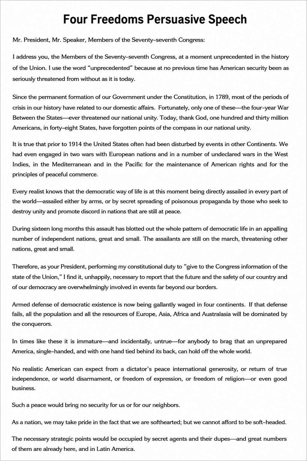 Four Freedoms Persuasive Speech - Free AI Persuasive Speech Generator, 50+ Real Persuasive Speech Examples