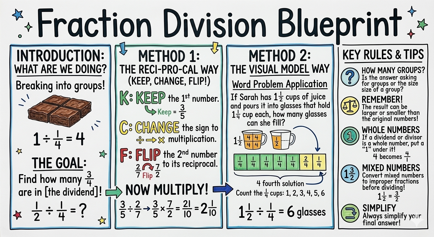 Fraction Division Blueprint Anchor Chart for 5th Grade Mathematics - Free AI Anchor Chart Generator, 50+ Real Anchor Chart Examples