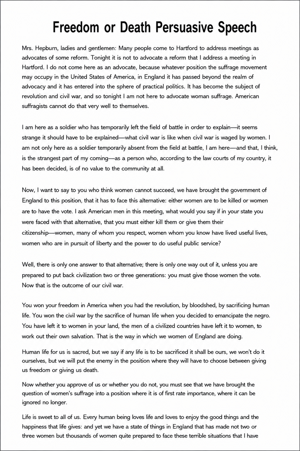 Freedom or Death Persuasive Speech - Free AI Persuasive Speech Generator, 50+ Real Persuasive Speech Examples