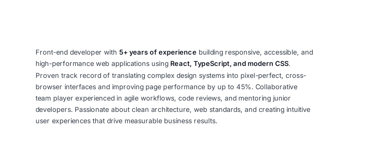 Front-End Developer Resume Summary - Free AI Resume Summary Generator, 50+ Real Resume Summary Examples