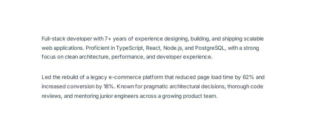 Full-Stack Developer Resume Summary - Free AI Resume Summary Generator, 50+ Real Resume Summary Examples