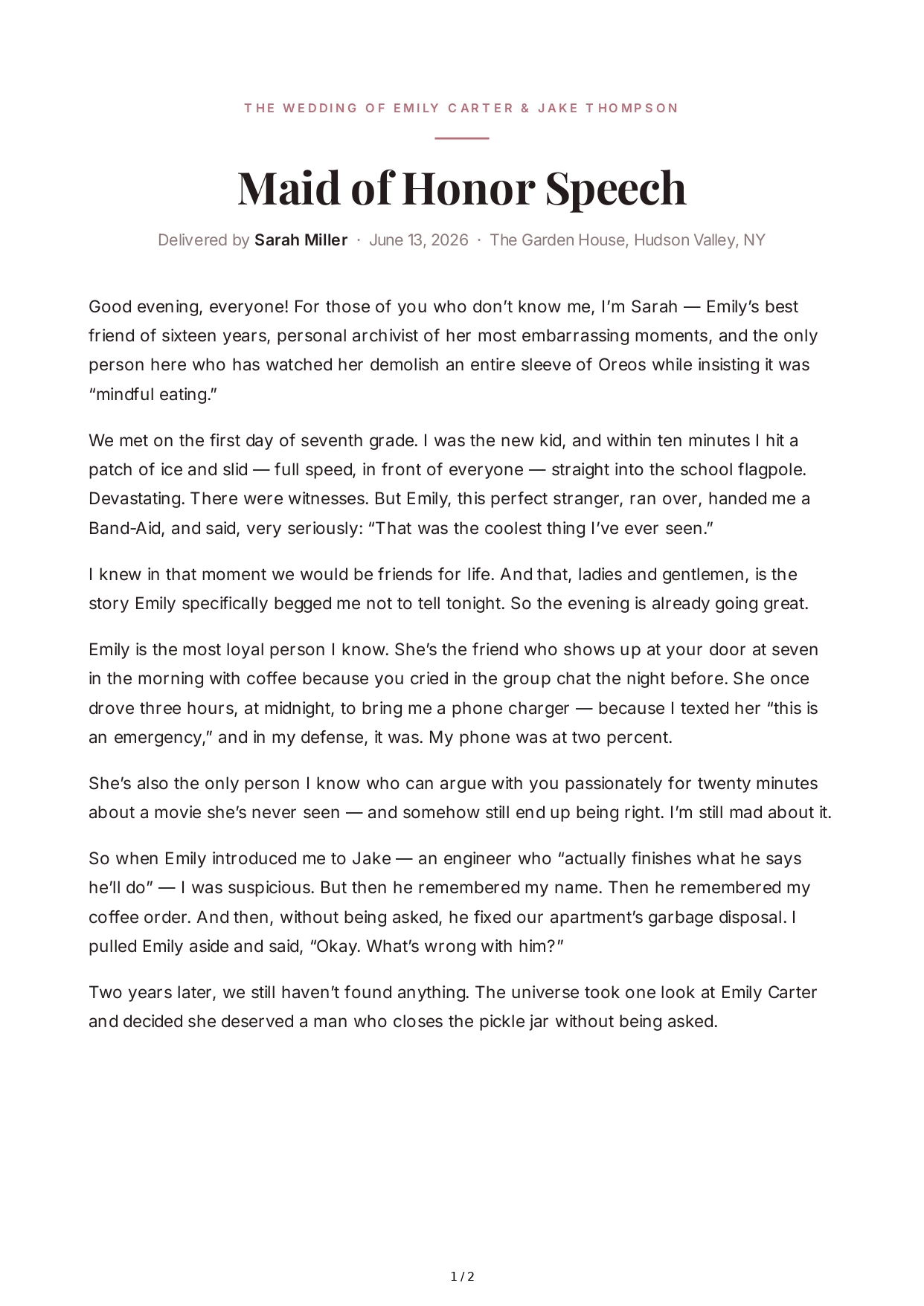 Funny Maid of Honor Speech - Free AI Maid of Honor Speech Generator, 50+ Real Maid of Honor Speech Examples