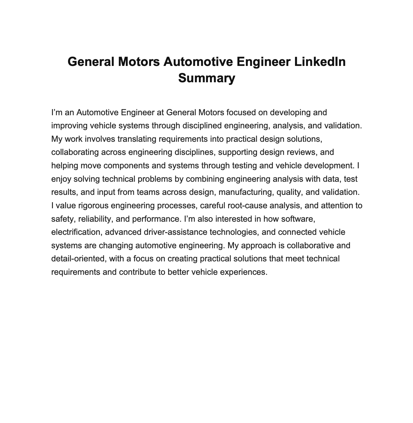 General Motors Automotive Engineer LinkedIn Summary - Free AI LinkedIn Summary Generator, 50+ Real LinkedIn Summary Examples