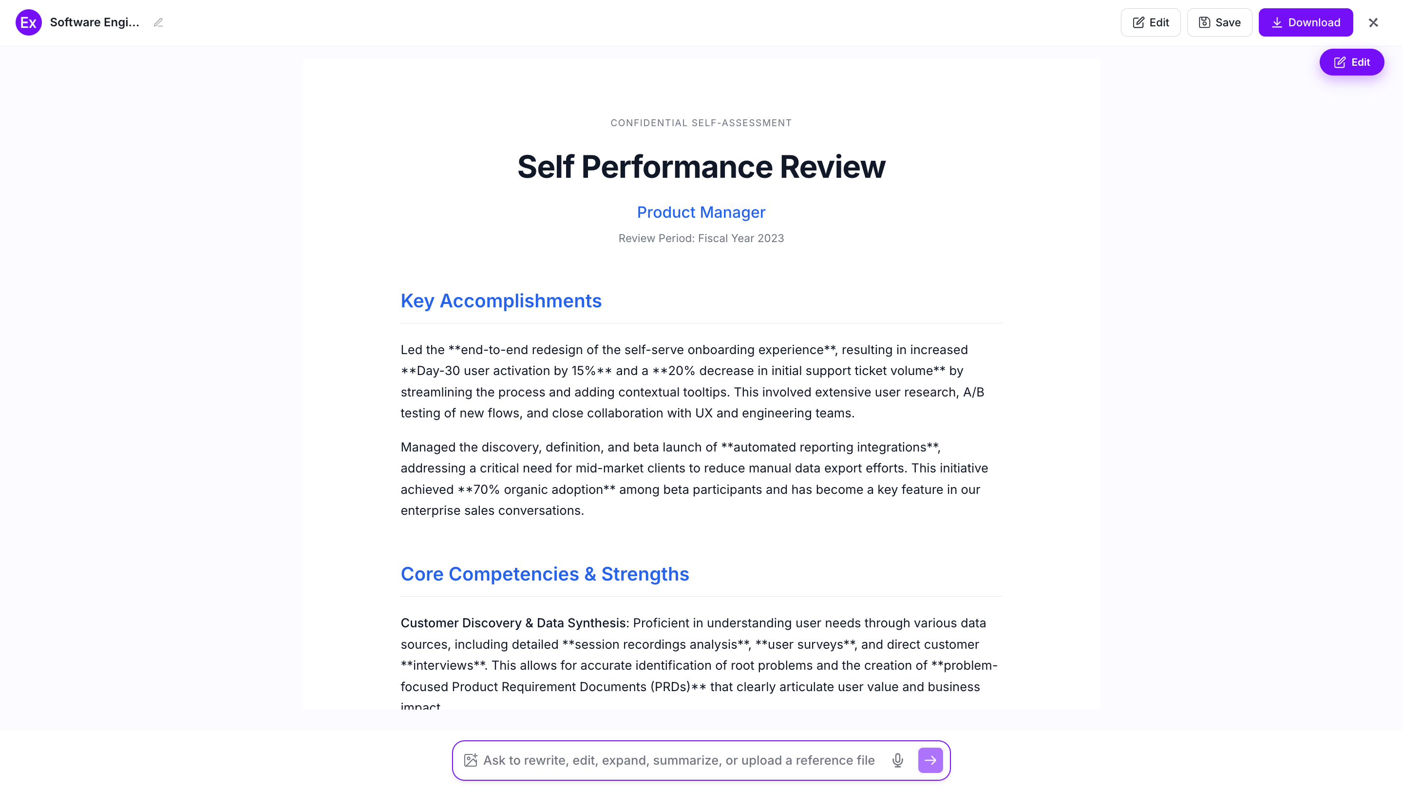 Self Performance Review Examples