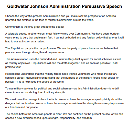 Goldwater Johnson Administration Persuasive Speech - Free AI Persuasive Speech Generator, 50+ Real Persuasive Speech Examples