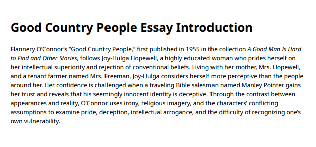 Good Country People Essay Introduction - Free AI Essay Introduction Generator, 50+ Real Essay Introduction Examples