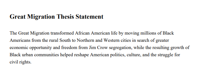 Great Migration Thesis Statement - Free AI Thesis Statement Generator, 50+ Real Thesis Statement Examples