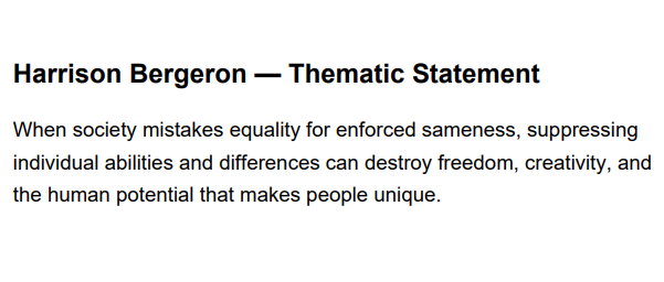Harrison Bergeron Thematic Statement - Free AI Thematic Statement Generator, 50+ Real Thematic Statement Examples