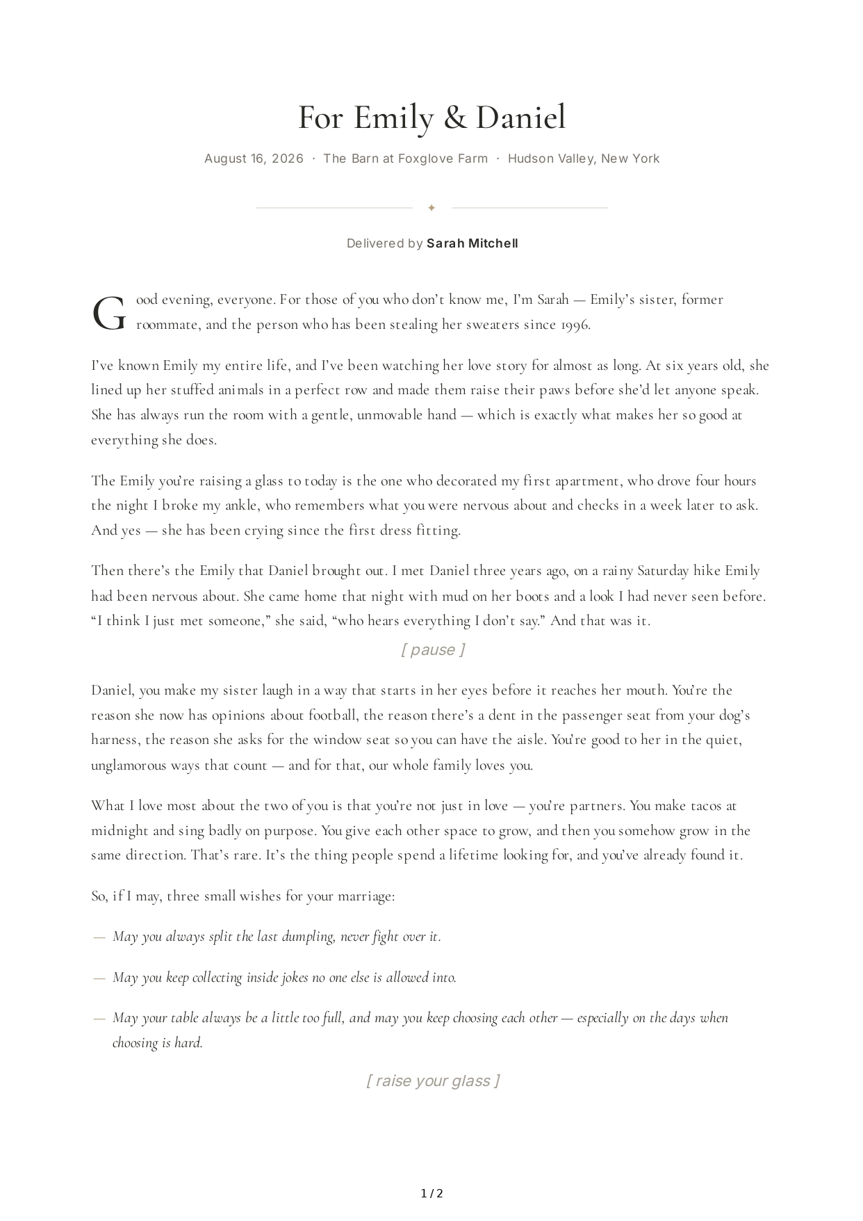 Heartfelt Maid of Honor Speech - Free AI Maid of Honor Speech Generator, 50+ Real Maid of Honor Speech Examples