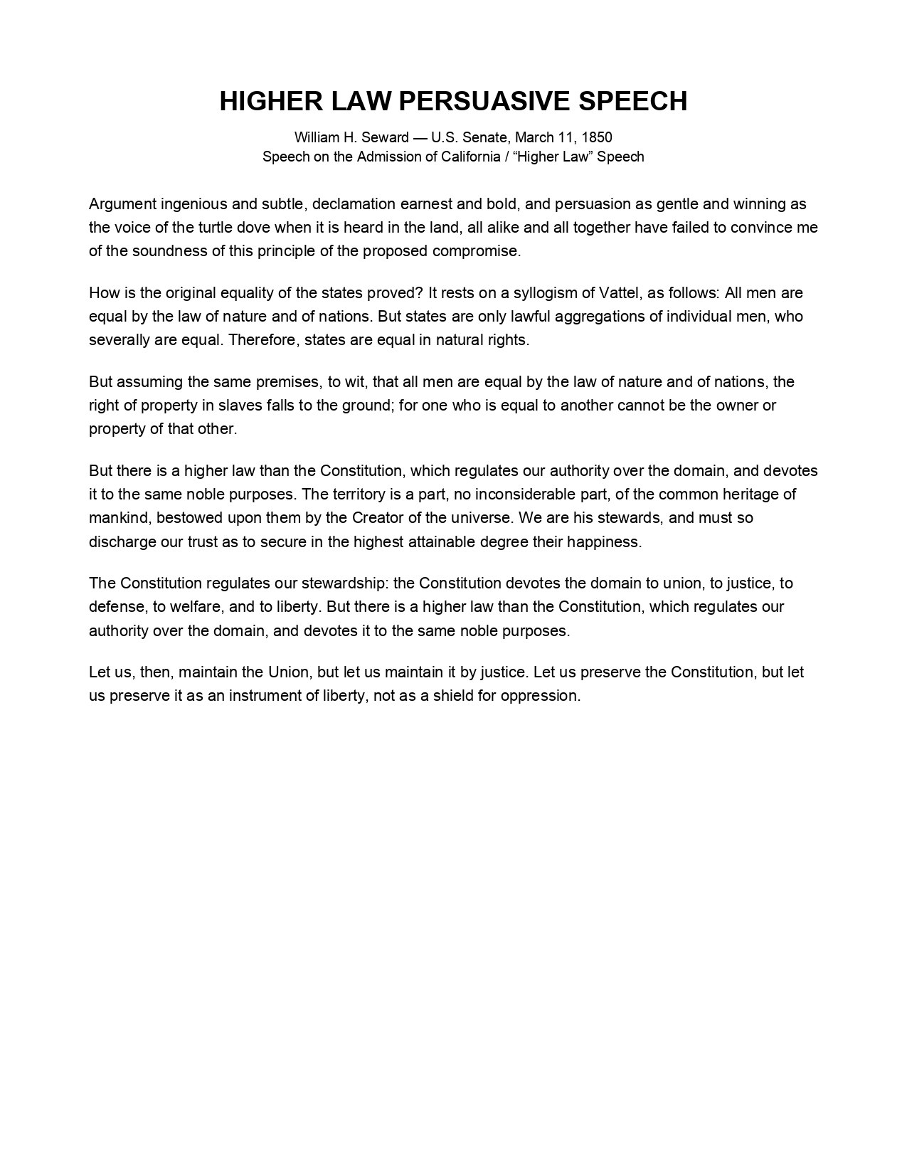 Higher Law Speech Persuasive Speech - Free AI Persuasive Speech Generator, 50+ Real Persuasive Speech Examples