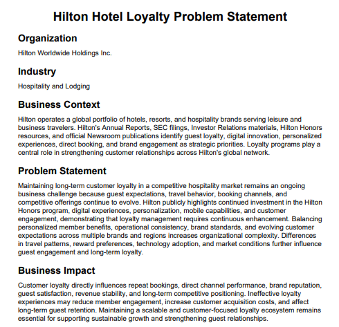 Hilton Hotel Loyalty Problem Statement - Free AI Problem Statement Generator, 50+Real Problem Statement Examples