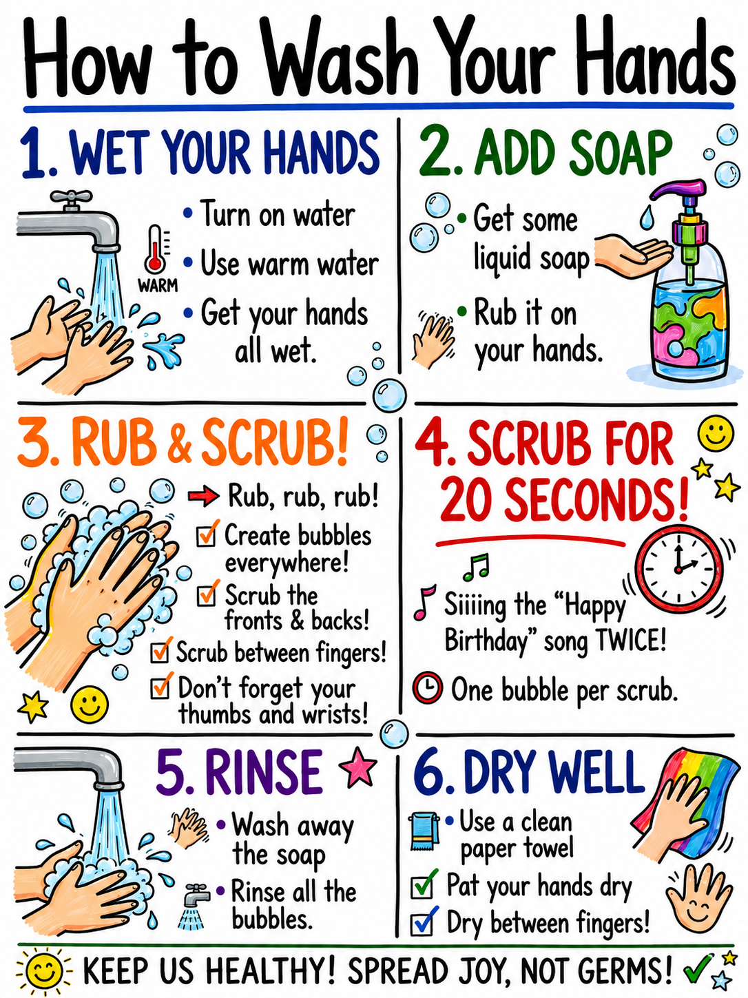 How to Wash Your Hands Anchor Chart for Kindergarten