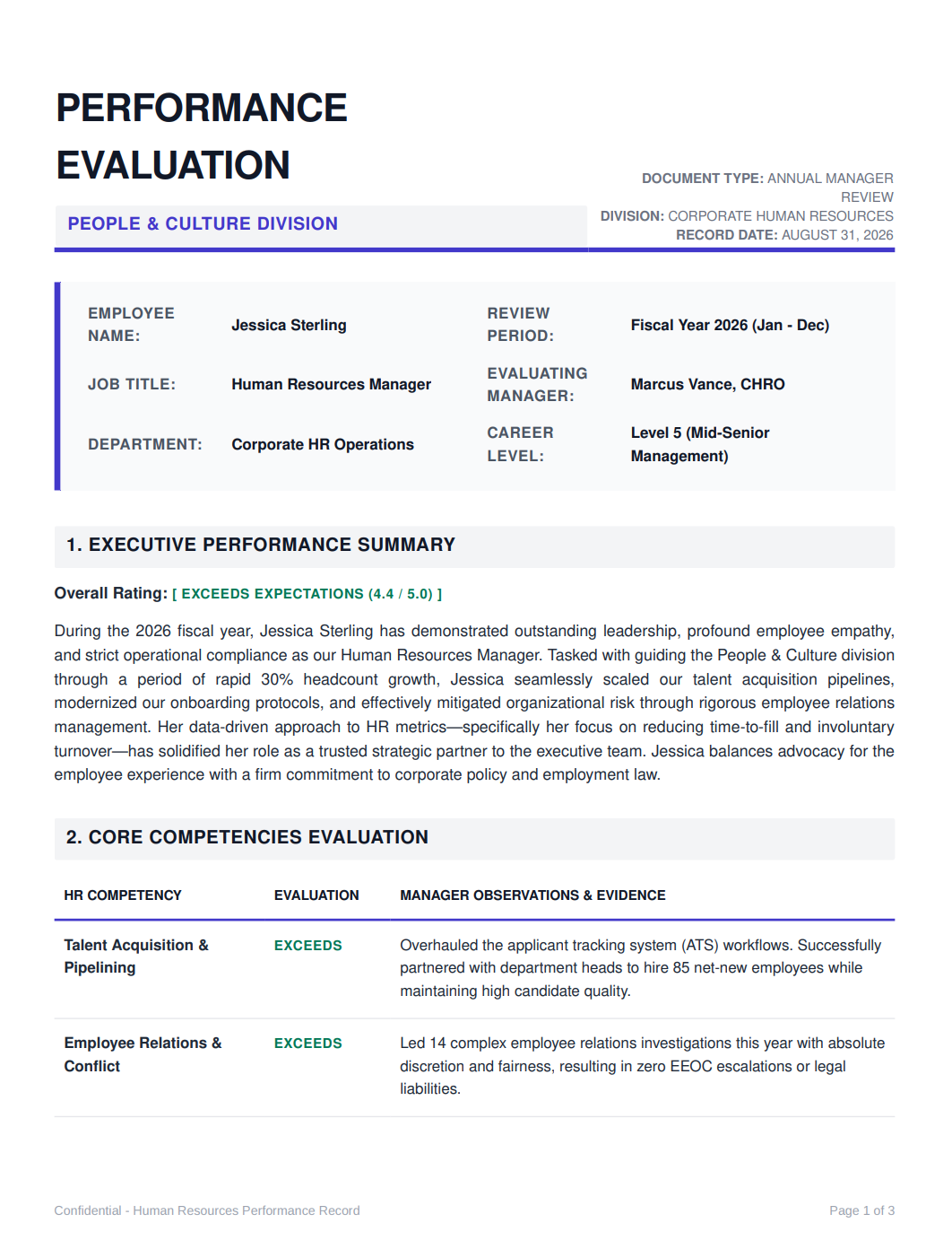Human Resources Manager Performance Review - Free AI Performance Review Generator, 50+ Real Performance Review Examples