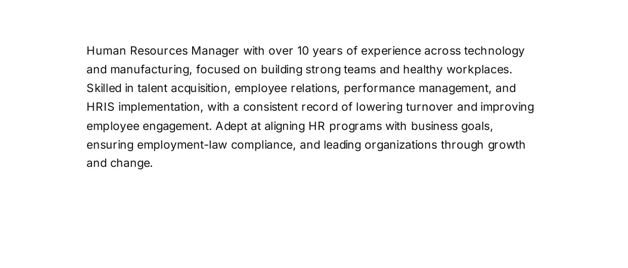 Human Resources Manager Resume Summary - Free AI Resume Summary Generator, 50+ Real Resume Summary Examples