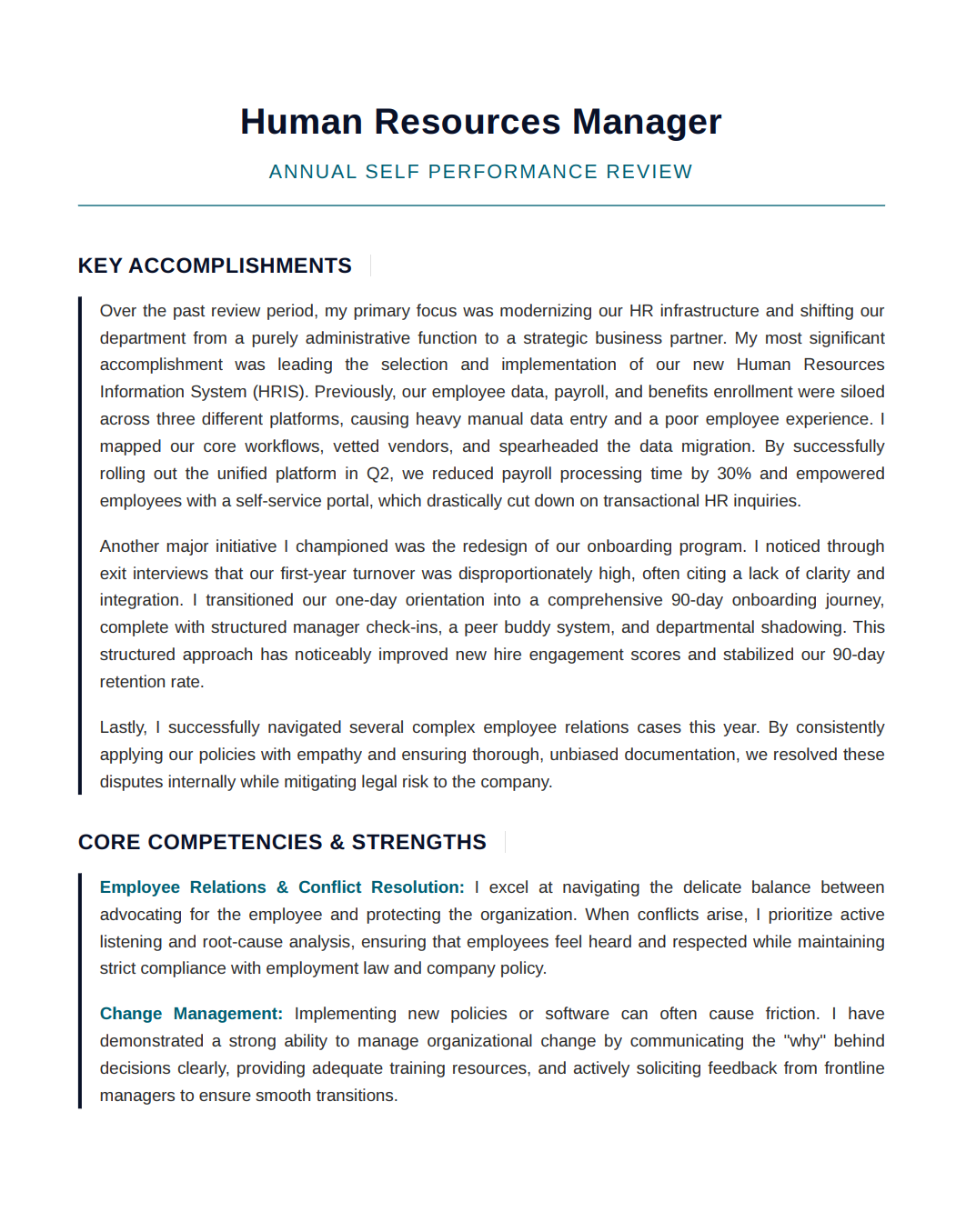 Human Resources Manager Self Performance Review - Free AI Self Performance Review Generator, 50+ Real Self Performance Review Examples