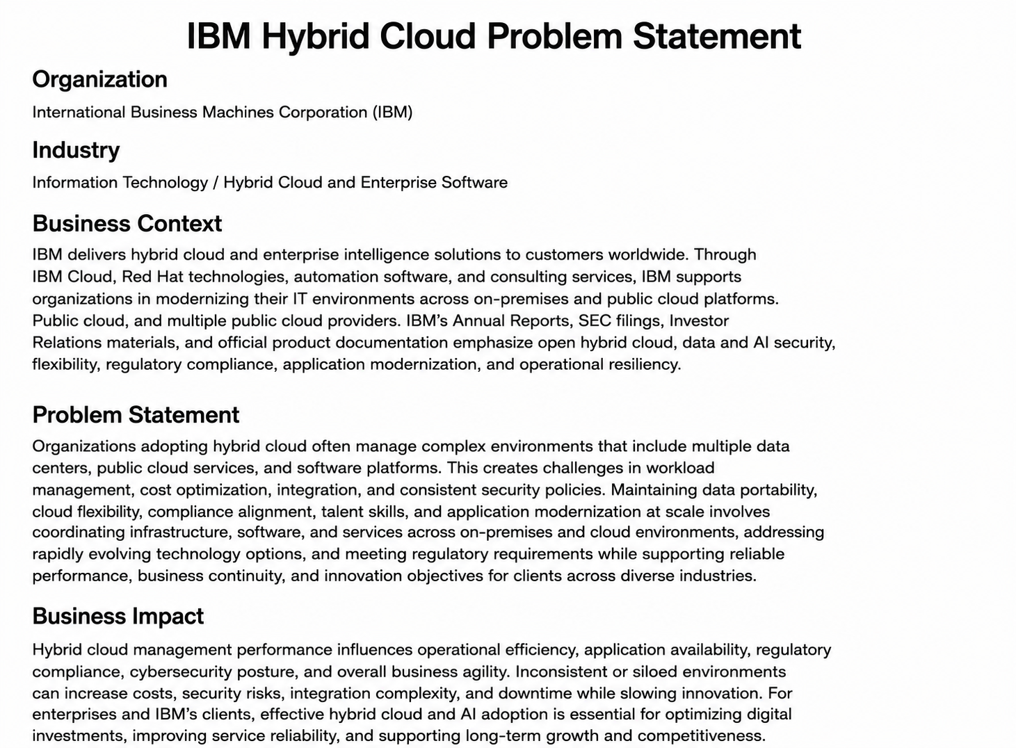 IBM Hybrid Cloud Problem Statement - Free AI Problem Statement Generator, 50+Real Problem Statement Examples