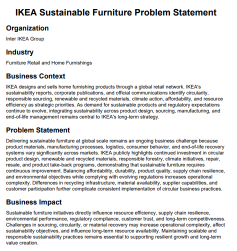 IKEA Sustainable Furniture Problem Statement - Free AI Problem Statement Generator, 50+Real Problem Statement Examples