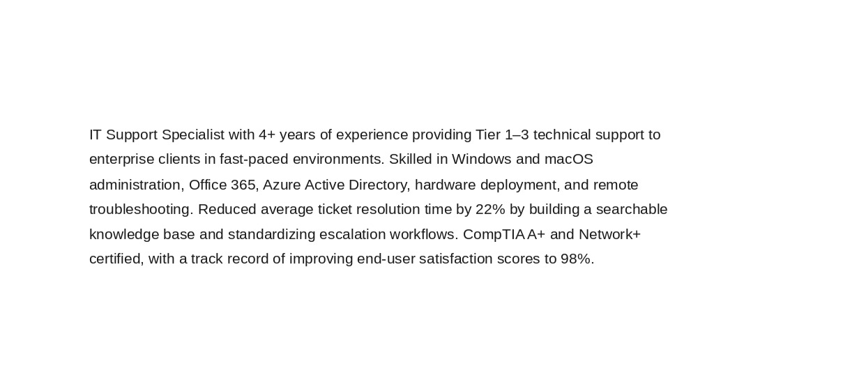IT Support Specialist Resume Summary - Free AI Resume Summary Generator, 50+ Real Resume Summary Examples