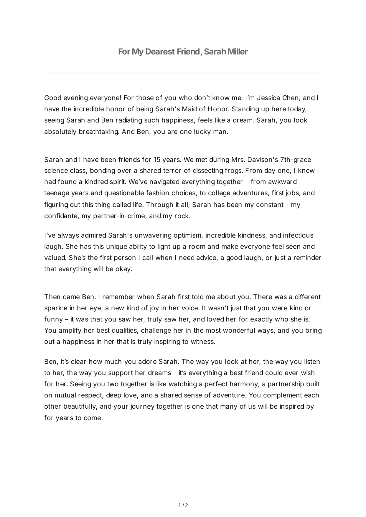 Inspirational Maid of Honor Speech - Free AI Maid of Honor Speech Generator, 50+ Real Maid of Honor Speech Examples