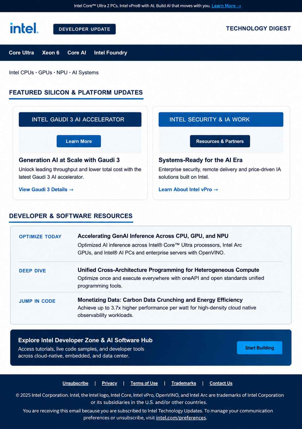Intel Technology Updates Email Newsletter - Free AI Email Newsletter Generator, 50+ Real Email Newsletter Examples