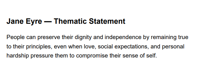 Jane Eyre Thematic Statement - Free AI Thematic Statement Generator, 50+ Real Thematic Statement Examples