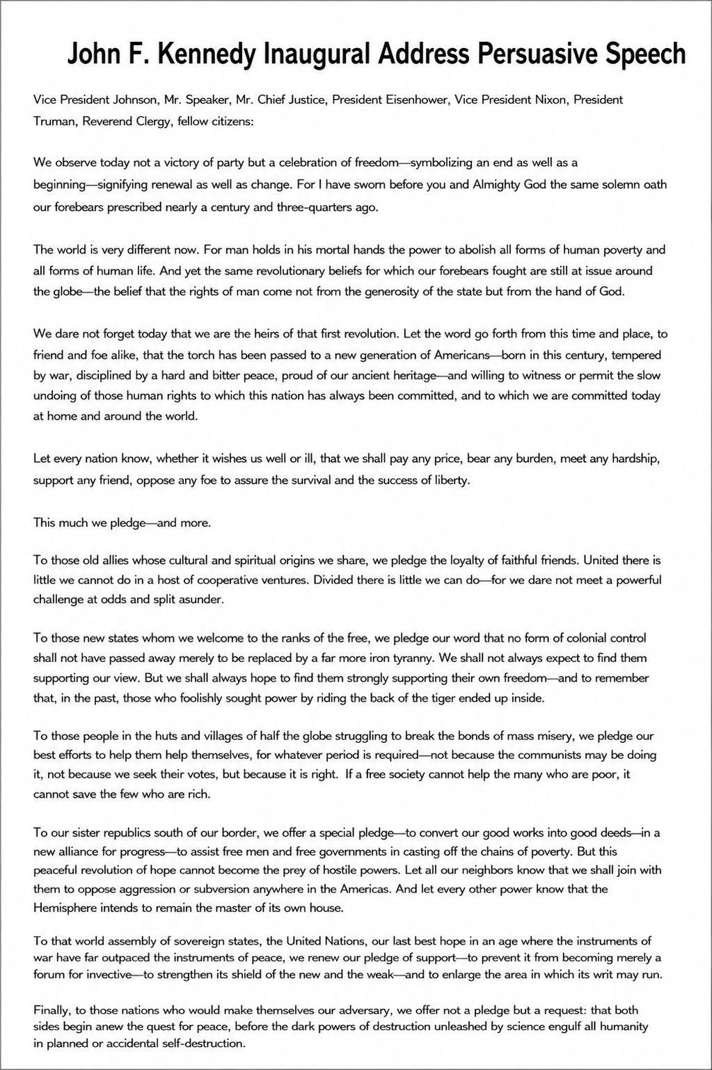 John F. Kennedy Inaugural Address Persuasive Speech - Free AI Persuasive Speech Generator, 50+ Real Persuasive Speech Examples