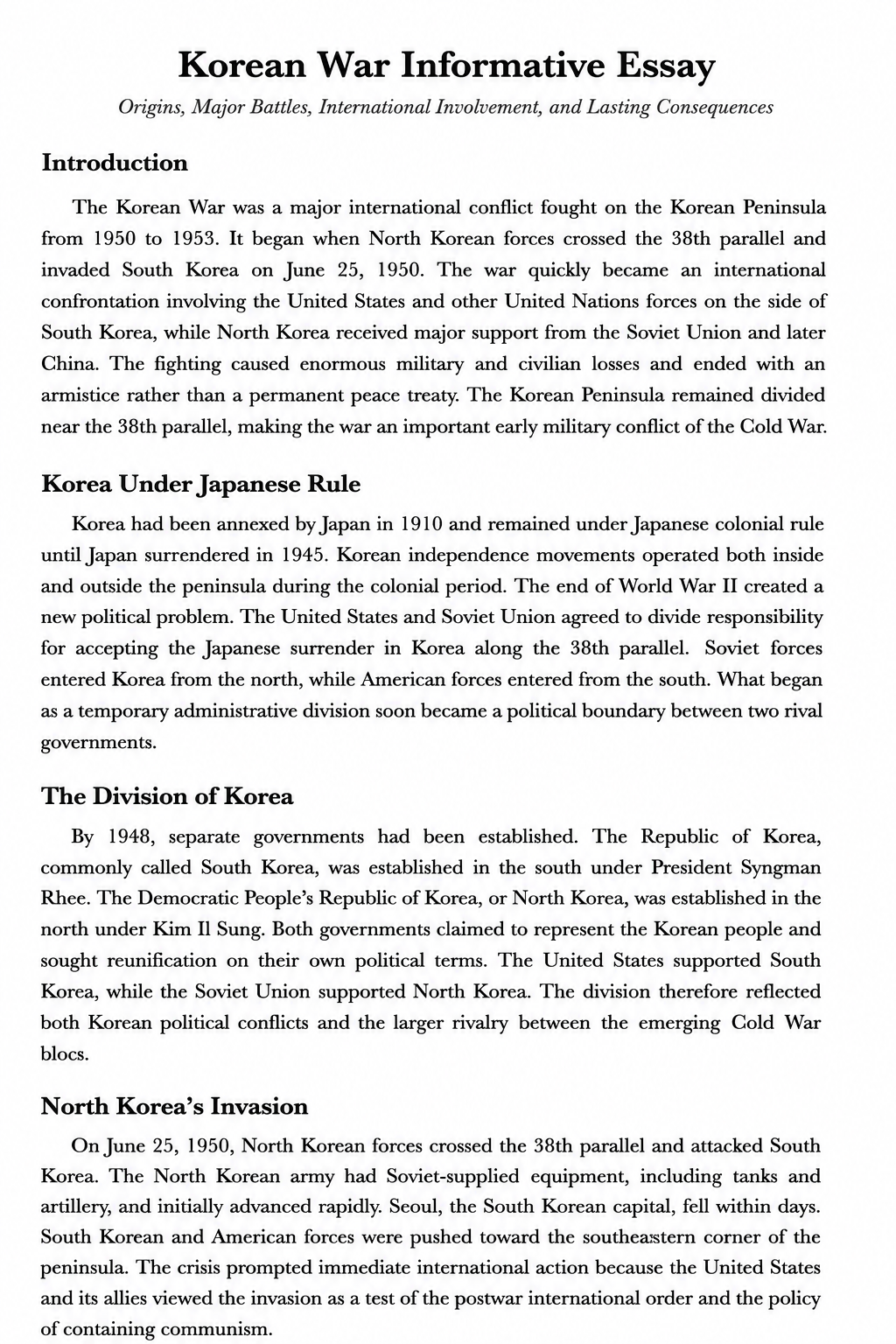 Korean War Informative Essay - Free AI Informative Essay Generator, 50+ Real Informative Essay Examples