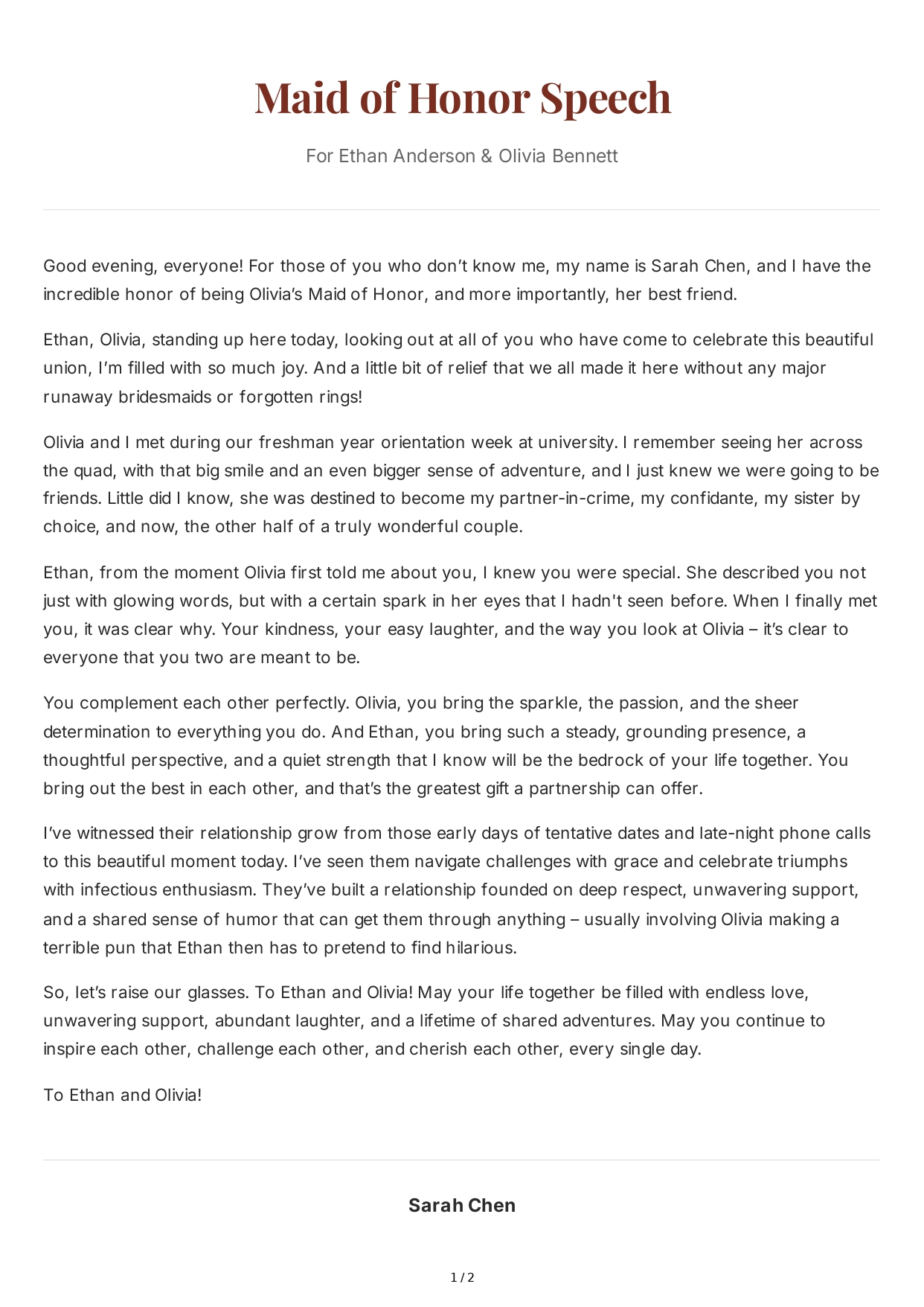 Large Wedding Maid of Honor Speech - Free AI Maid of Honor Speech Generator, 50+ Real Maid of Honor Speech Examples