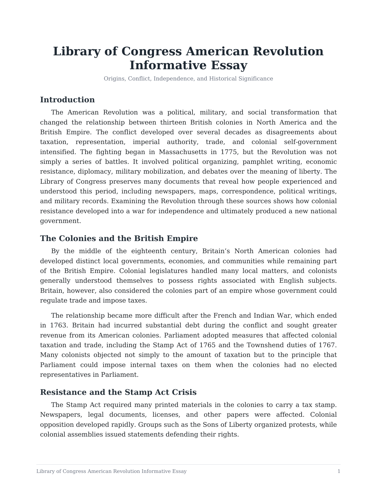 Library of Congress American Revolution Informative Essay - Free AI Informative Essay Generator, 50+ Real Informative Essay Examples