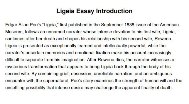 Ligeia Essay Introduction - Free AI Essay Introduction Generator, 50+ Real Essay Introduction Examples