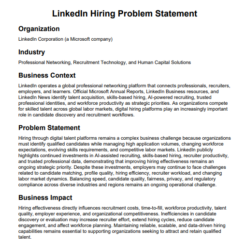 LinkedIn Hiring Problem Statement - Free AI Problem Statement Generator, 50+Real Problem Statement Examples