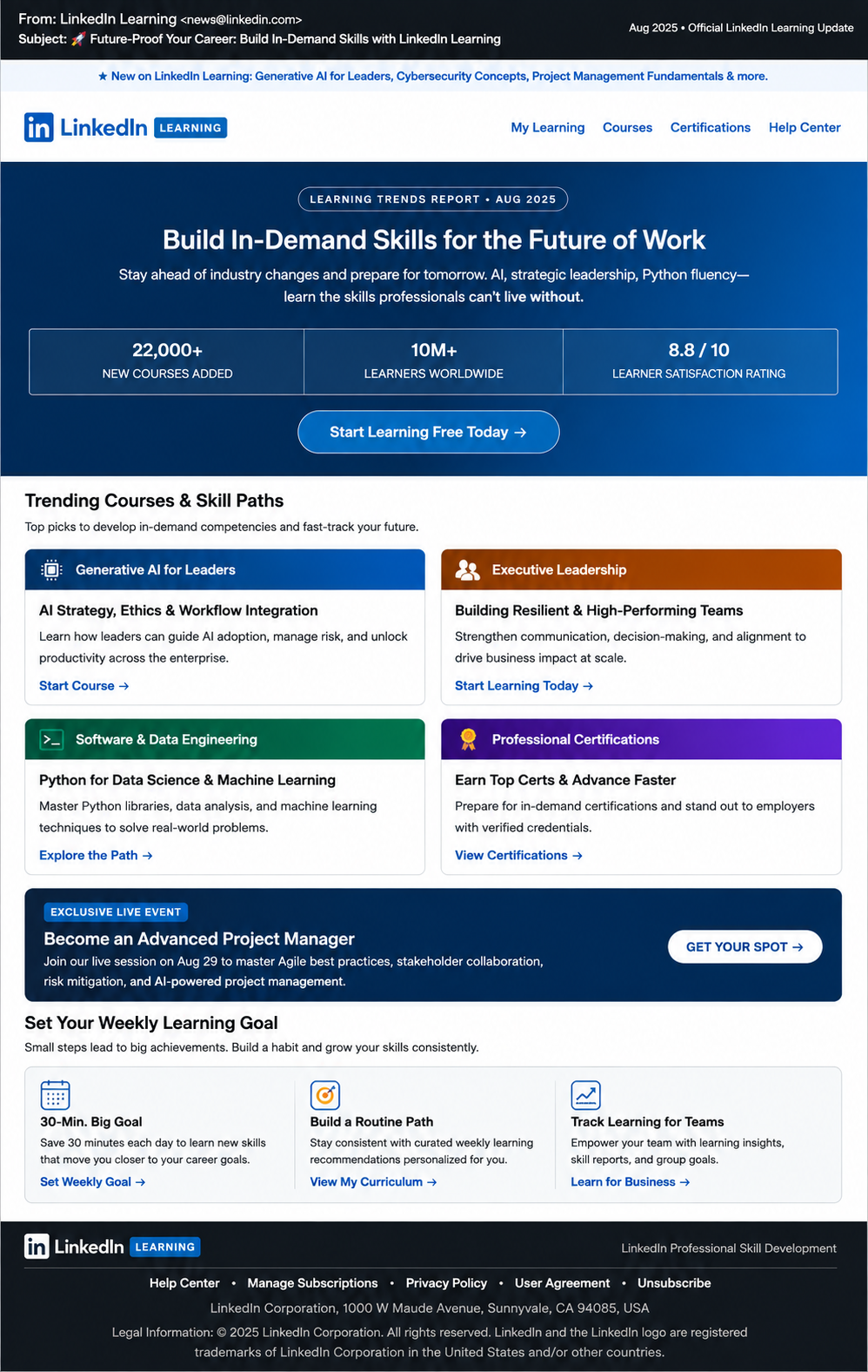 LinkedIn Learning Email Newsletter - Free AI Email Newsletter Generator, 50+ Real Email Newsletter Examples